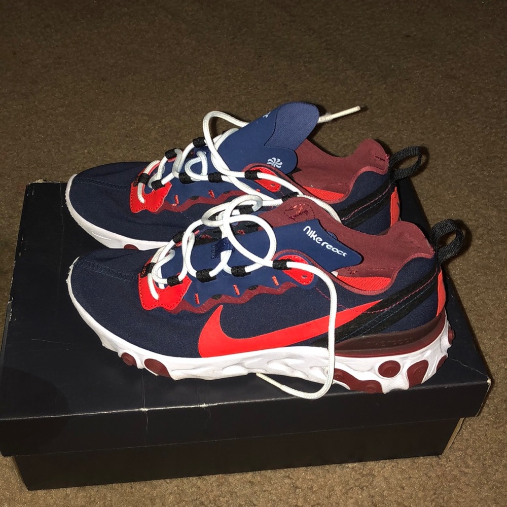 Red Blue Nike react running shoes